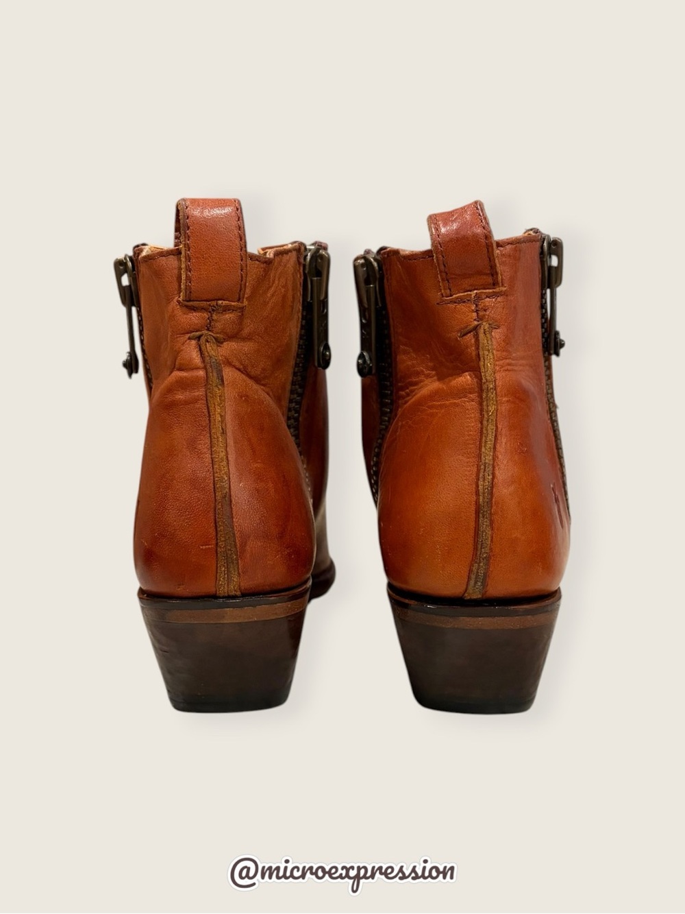 $369 Frye Sacha Moto Shortie Cognac Brown Leather Western Cowboy Ankle Booties - Picture 12 of 16